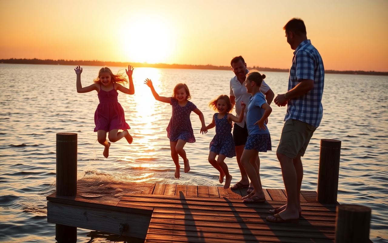 Family on a dock