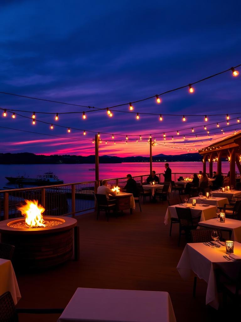 Waterfront dining at twilight